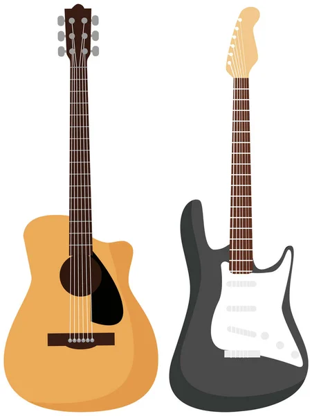 Guitar Set Acoustic Guitar Electric Bass Guitar White Background Musical — Vettoriale Stock