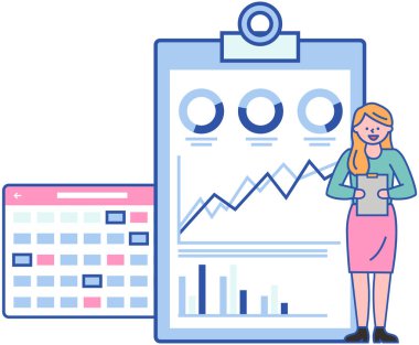 Analitik ve geliştirme istatistikleri. Web analiz ölçümü, ürün test teknolojisi. Kadın dijital raporu analiz ediyor. İstatistiksel göstergeler ve diyagramda veriler. Grafiksel bilgi görselleştirmesi