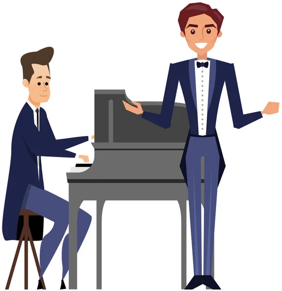 Academic Concert Musicians Man Piano Singer Tuxedo Perform Stage Isolated — Archivo Imágenes Vectoriales