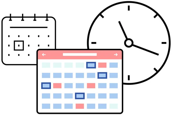 Planning Time Management Icons Timetable Agenda Planner Dates Wall Clock — 图库矢量图片