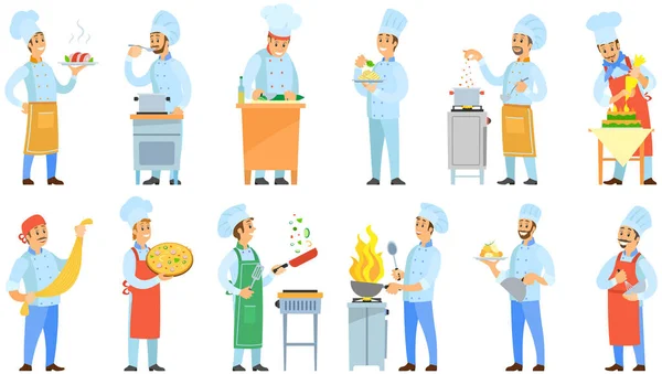 People Preparing Dish Meal Chefs Work Kitchen Equipment Prepare Food — Stock Vector