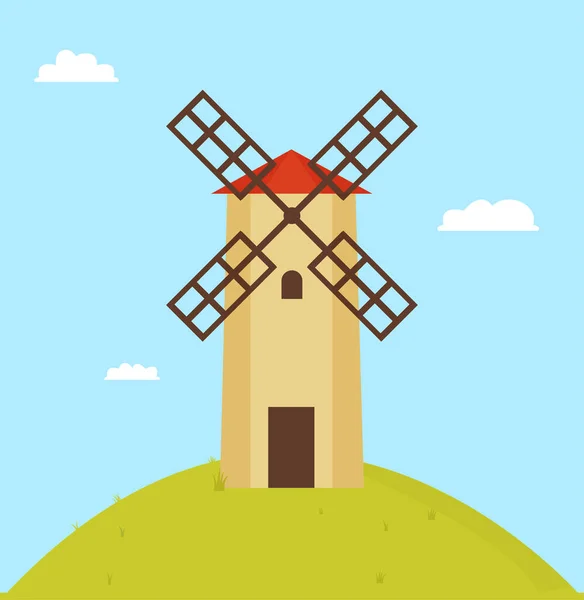 Windmill Hill Color Vector Illustration Abstract Factory Wheat Conversion Flour — ストックベクタ