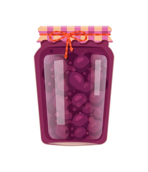 Canned Plums Homemade Preservation Decorated Glass Jar Fruit Conservation Bottle — Vetor de Stock