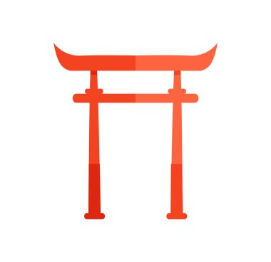 Torii Gate of red wood as old Japanese attraction. Unique Oriental style big arch. Authentic solid construction isolated cartoon vector illustration.