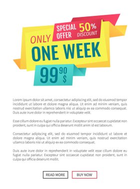 Only one week special offer half-price discount geometrical multilayer banner on shop website sample. E-commerce and promotion store landing page.