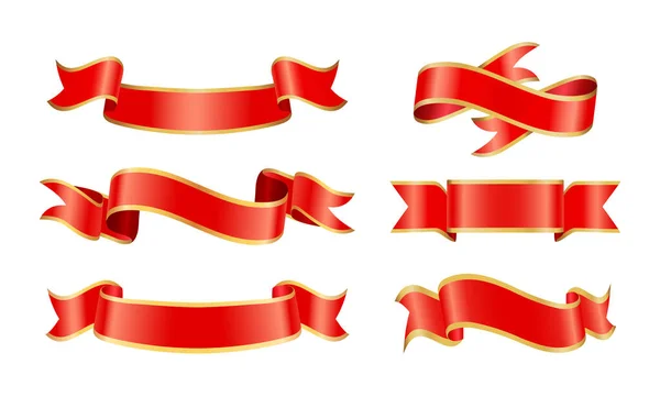 Glanzende Zijde Satijn Decoratieve Waviness Lint Typen Geïsoleerd Oude Heraldische — Stockvector