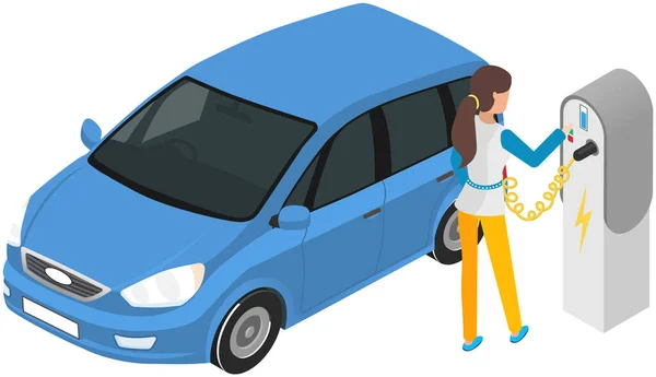 Modern Electric Smart Car Charging Automobile Parking Charger Station Plug — Stok Vektör