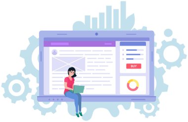 İnternet sitesinde çalışan insanlar. Seo optimizasyonu, çevrimiçi satışlar için web sayfasının dönüşümünü arttır. Arama motoru, bilgisayar ekranı ve alışveriş sayfası şablonu üzerinde çalışan teknisyenler