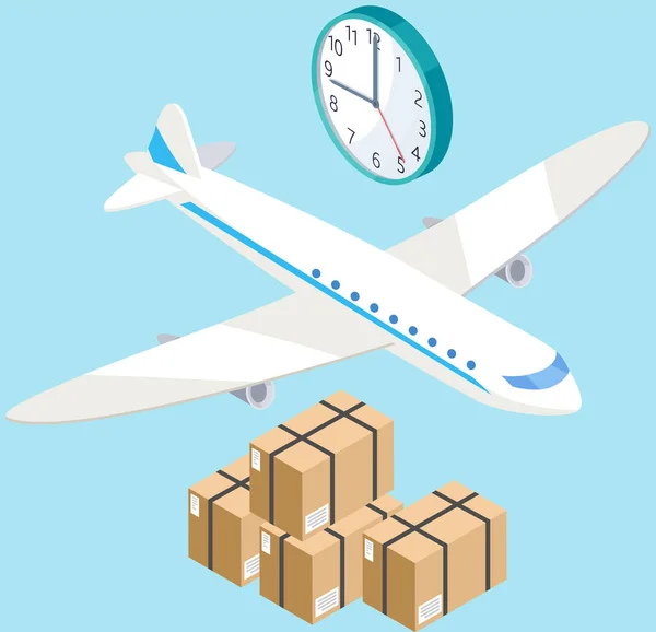 Air cargo transportation, aircraft, air freight logistics. Delivering goods by airplane, helicopter. Loading boxes on plane for shipping. Global transportation delivery service on mobile by airplane