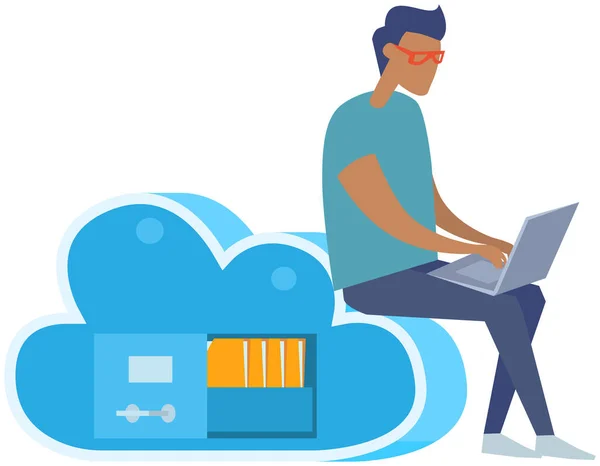 Business Technology Storage Cloud Server Service Concept Con Connessione Internet — Vettoriale Stock