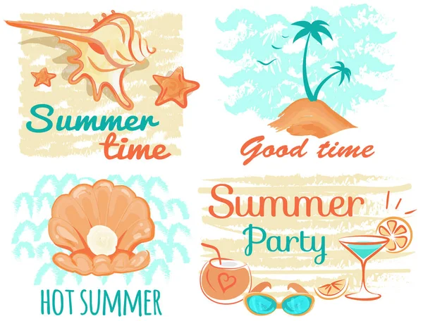 Good Time Banner Hand Drawn Quote Summer Beach Party Related — Stock vektor