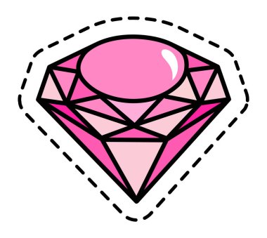Beyaz arka planda izole edilmiş parlak bir ikon. Çizgili çizgili mücevher vektör elementi. Gemstone pembe renkli, işlenmiş kenarları olan güzel bir taş. Pahalı dekorasyon aksesuar, kristal, elmas