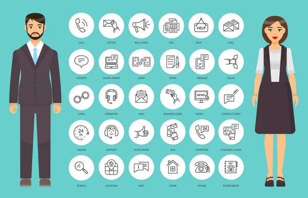 Thin Web Icons Outline Style Office Collection Simple Web Signs — Stock Vector