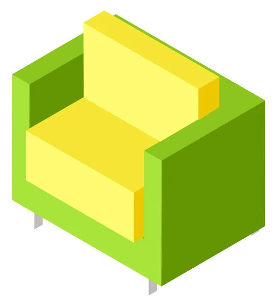 Sarı Yastıklı Yeşil Koltuk Izometrik Beyazda Izole Edilmiş Renkli Koltuklar — Stok Vektör