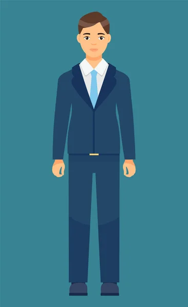Isolierte Zeichentrickfigur Geschäftsmann Elegantem Blauen Anzug Und Krawatte Mann Jacke — Stockvektor