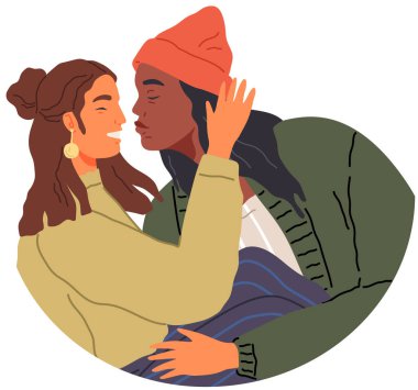 Karikatür tarzında aşık bir çift kızı öpmeye çalışır. Sevgililer Günü için el yapımı şirin bir çift. Romantik erkek ve kız buluşuyor. Kadın ve erkeğin ilişkisinin silueti