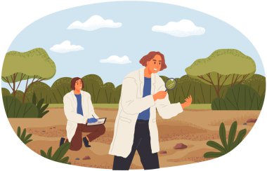 Doğayı keşfeden ve notlar alan bir kadın. Araştırmacı doğal alanı inceliyor. Çevre ve ekoloji araştırmaları. Bilim adamı ekolojik deneyler yapıyor. Explorer araştırmacı doğayı analiz eder.