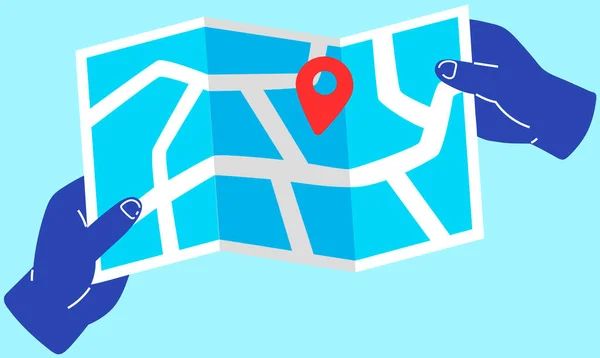 Gps Navigasyon Izleme Haritalama Bölgenin Haritasını Tutan Kişi Işaretli Yürüyüş — Stok Vektör