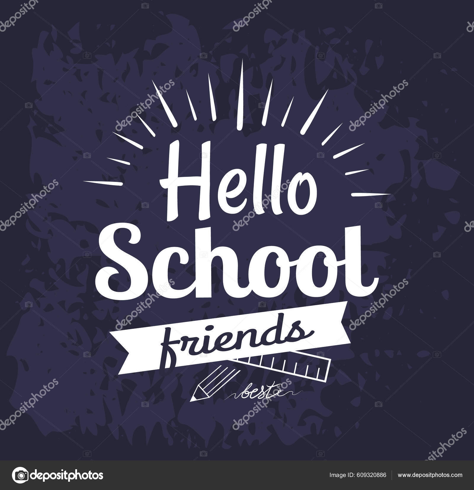 Hello School Friends Inscription Handwritten Calligraphic Script