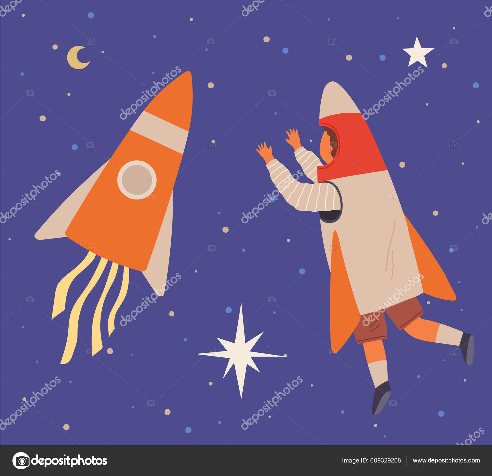Criança Astronauta Papelão Plástico Foguete Sonha Com Espaço Criativa  Menino Vetor de ©robuart 609329208, image size:1600x1549