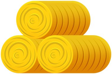 Tarım ve çiftçilik kavramı. Kurutulmuş ot toplama ve hasat mevsimi. Kırsal, köy ya da çiftlik elementleri. Sapkın saman balyaları, beyaz arka planda izole edilmiş buğday hasat demetleri.