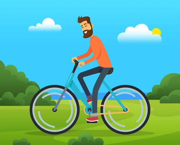 Хлопець Їде Велосипеді Природі Чоловік Їде Велосипеді Лісовій Дорозі Чоловічий — стоковий вектор