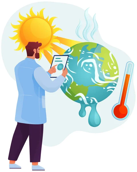 Global Warming Ozone Layer Concept Scientist Studies Natural Resource Depletion — Stock Vector