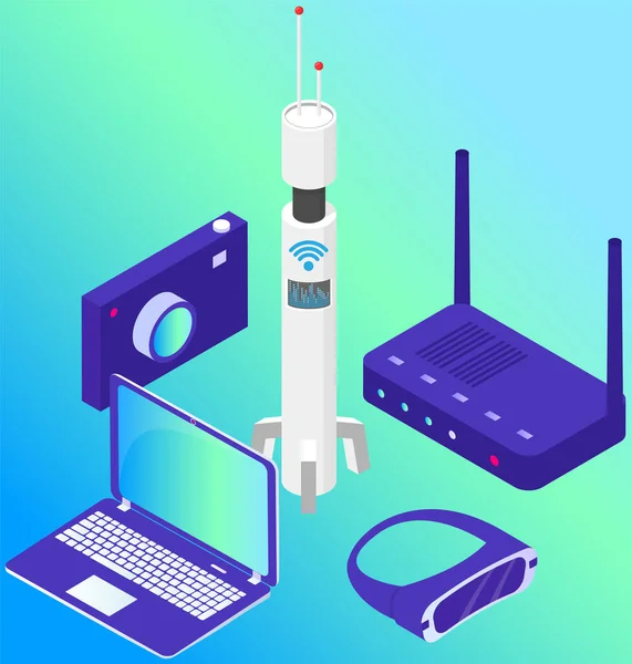 Set Diversi Gadget Computer Intelligenti Dispositivi Tecnologia Input Output Delle — Vettoriale Stock