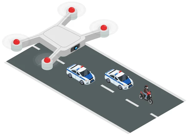 Drone Volando Sobre Transporte Policial Mueve Largo Las Carreteras Ciudad — Vector de stock