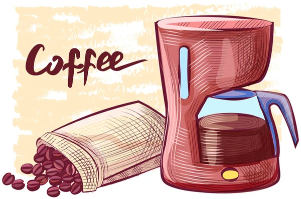 Poster Design Pour Café Tasse Café Cafetière Sur Fond Beige — Image vectorielle