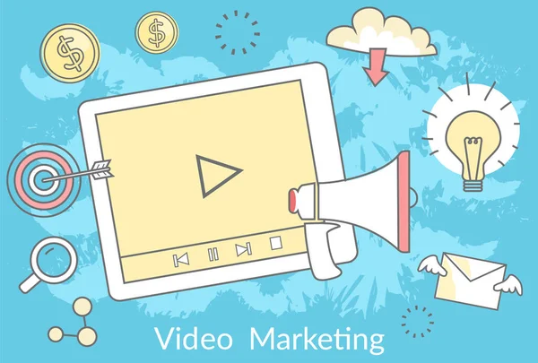 Concept Marketing Vidéo Publicité Ligne Streaming Vlog Motion Graphics Bannière — Image vectorielle