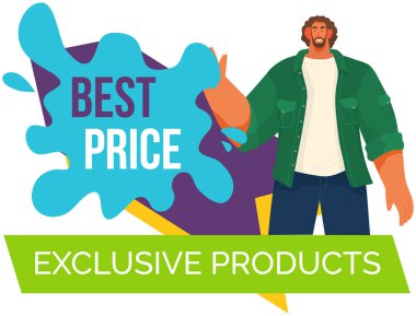 Sale banner template design. Discount tag sale promotional emblem with happy man waving hand. Big sale special offer end of season special price banner hot sale, best price. Only one day best deal