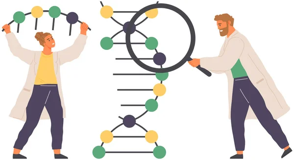 Oamenii Știință Studiază Molecula Adn Inginerie Genetică Manipularea Genelor Folosind — Vector de stoc