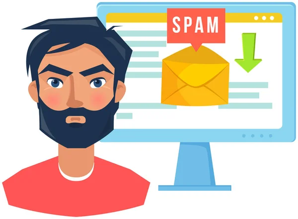 Spam Mail Waarschuwingsvenster Verschijnen Het Scherm Van Computer Virus Piraterij — Stockvector
