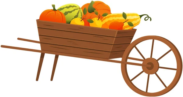 Illustration Vectorielle Récolte Jardin Automne Légumes Frais Bio Dans Chariot — Image vectorielle