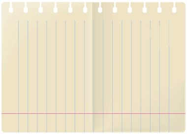 Beyaz A4 kağıt çarşafı çizgi dikişlerle izole edilmiş. Not defteri modeli, imajınız, mesajınız ya da kurumsal kimlik bilgileriniz için yer var. Boş vektör illüstrasyonunu taklit et. Uyarı için ders kitabı şablonu
