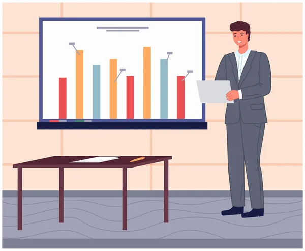 Analys Och Utvecklingsstatistik Webbanalysåtgärd Produkttestningsteknik Man Analyserar Instrumentpanel Seo Optimering — Stock vektor