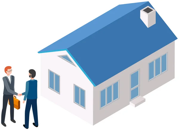 Han Köper Ett Hypotekshus Personen Skakar Hand Med Fastighetsmäklaren Investerar — Stock vektor