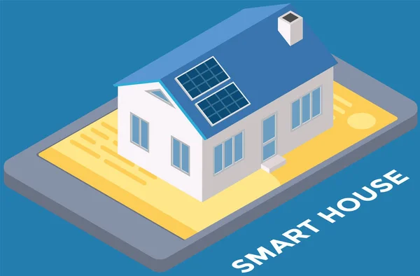 Umweltfreundliches Smart Home Moderne Energiespartechnologie Erneuerbare Nachhaltige Dorfentwicklung Mit Photovoltaik — Stockvektor