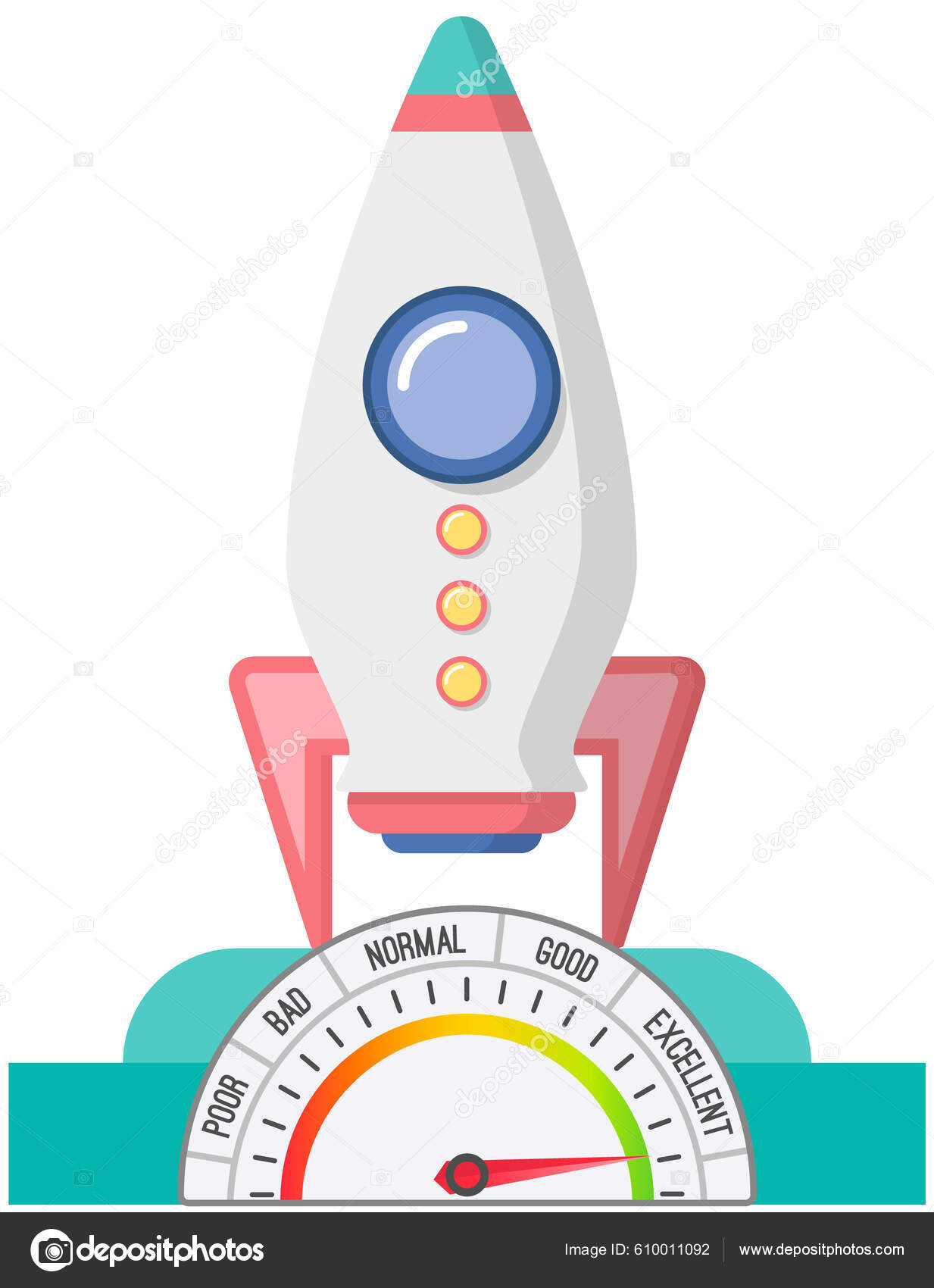 Rocket Takes Sky High Jet Speed Vector Illustration Spaceship.