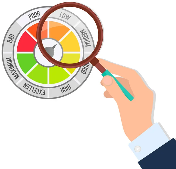 Color Scale Arrow Red Green Caliber Emotions Loupe Measuring Device — Stock Vector