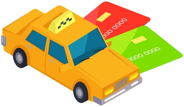Kontaktloses Bezahlen Für Taxis Gelbes Auto Auf Oder Kreditkarten Vektor — Stockvektor