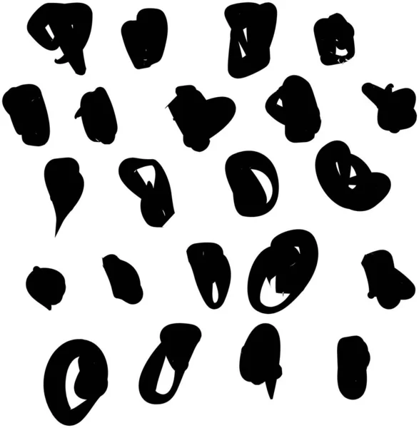 Fekete Kerek Tinta Fröccsenések Cseppek Különböző Formájú Ecset Csöpög Fröcsköl — Stock Vector