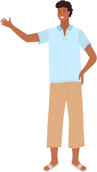 Hombre Pueblo Indio Camisa Azul Pantalones Beige Claro Joven Personaje — Vector de stock