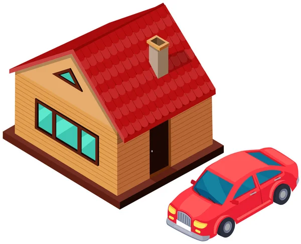 Κόκκινο Αυτοκίνητο Κοντά Στο Εξοχικό Κατοικίες Κτίριο Προάστιο Χωριό Στοιχείο — Διανυσματικό Αρχείο