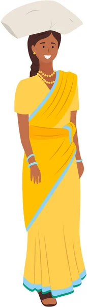 Mladý Krásný Karikatura Styl Indická Žena Tradičním Oblečení Izolované Bílém — Stockový vektor