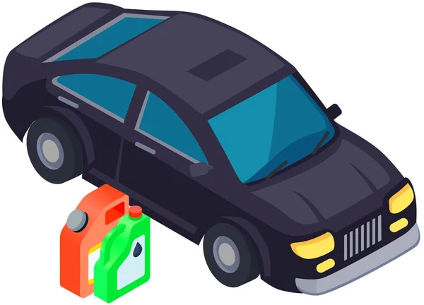 燃料罐 汽油或机油容器附近的汽车 为汽车加油 确保汽车的运转 昂贵的额外汽油 汽油和汽油给汽车加油 高质量的汽车燃料 — 图库矢量图片