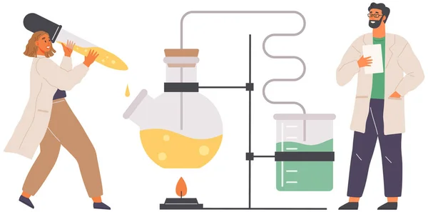 Scientifique Effectue Des Analyses Laboratoire Avec Des Réactifs Équipement Idée — Image vectorielle