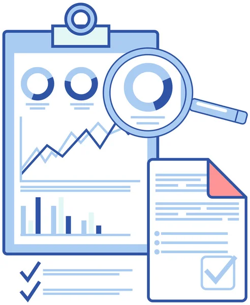 Financial Accounting Work Statistics Concept Business Process Diagram Magnifier Data — Stok Vektör