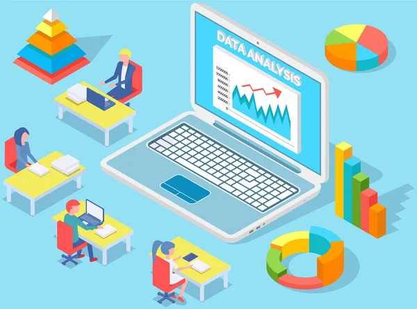 Empresários Que Comunicam Escritório Discutem Estatísticas Analisam Diferentes Gráficos Gráficos — Vetor de Stock